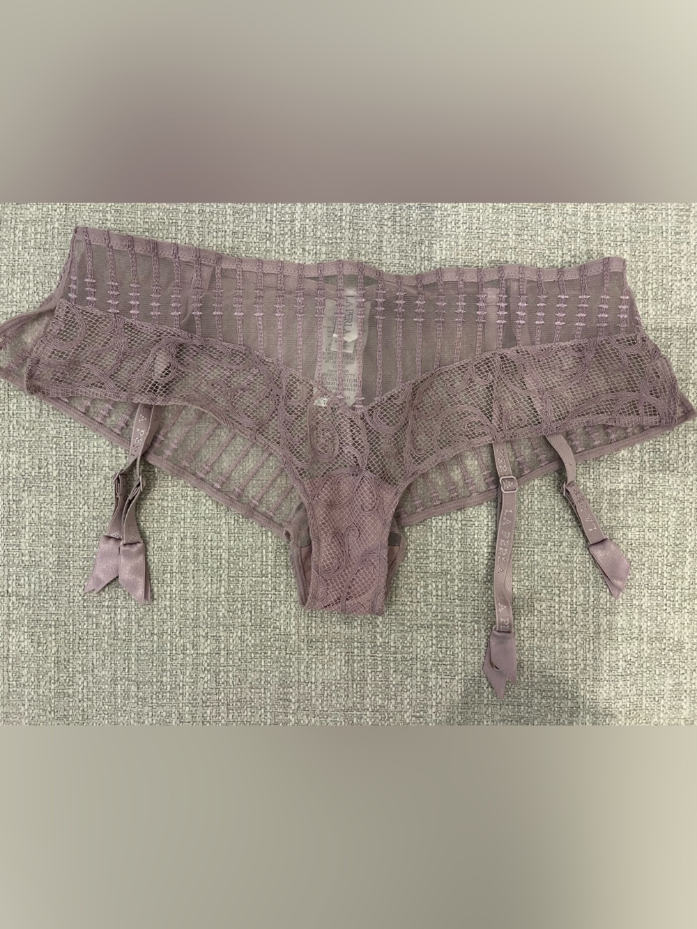 La Perla Lace Sheer Garter Belt Dusty Rose Mauve Size 3 US M/L Made In Italy